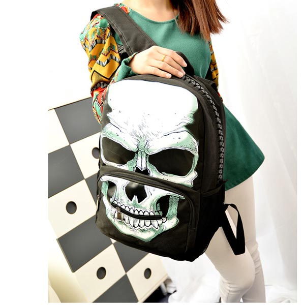Fahsion Cool Punk Style Skull Women Backpack Students Schoolbag